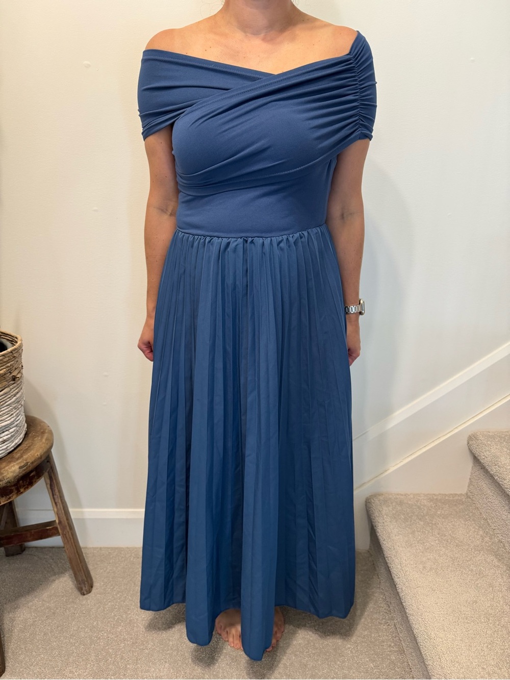 Off-Shoulder Blue Maxi Dress